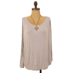 Gibsonlook One Cold Shoulder Top XL Dolman Long Sleeve Soft Knit Gray EUC B86